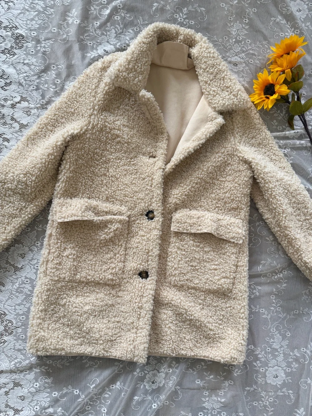 Zara Cream Teddy Sherpa Jacket